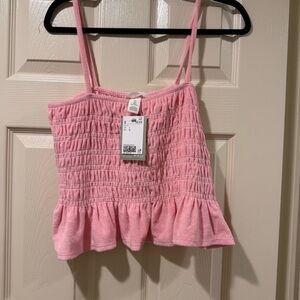 NWT H&M Pink Textured Camisole with Ruffle Hem